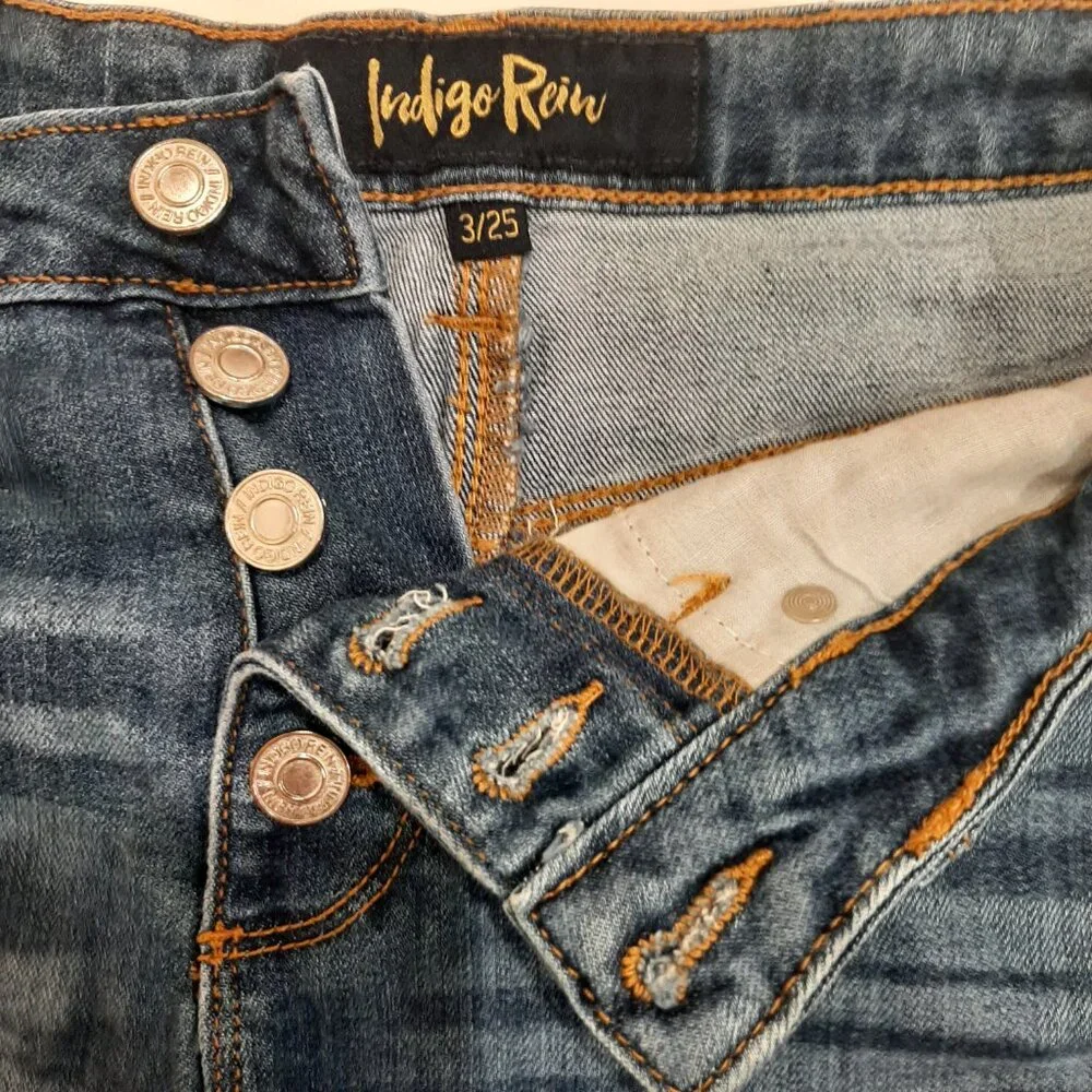 Button fly distressed high rise waisted denim jean shorts medium wash - Picture 5 of 12